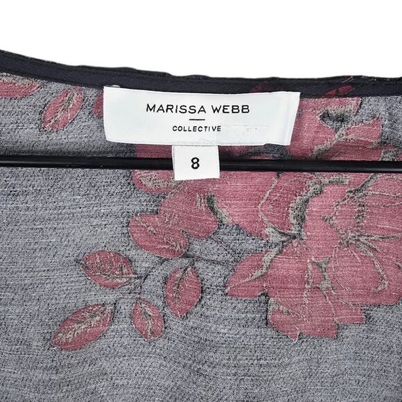 Marissa Webb Navy Red Floral V-Neck Cropped Blouse Sz 8 | Long Sleeve - Picture 5 of 6